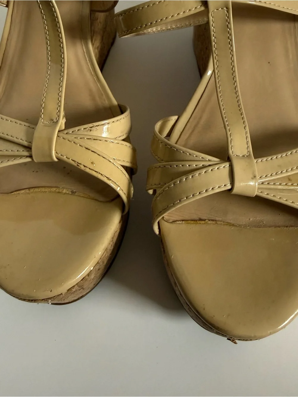 Kate Spade Beige Patent Cork Wedge Sandals Size 7